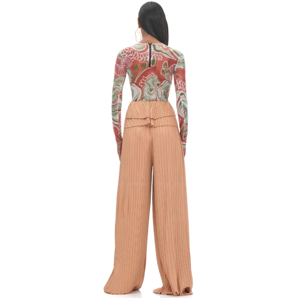 Andrea IyamahLinea Pleated Pants ::RET Elegant Peach Pleated Wide-Leg Pants - Picture 3 of 5